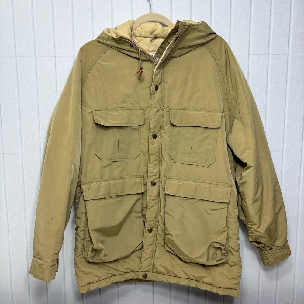 LL Bean Freeport Main Vintage Mens Tan Puffer Coat Rain‎ Jacket Size M